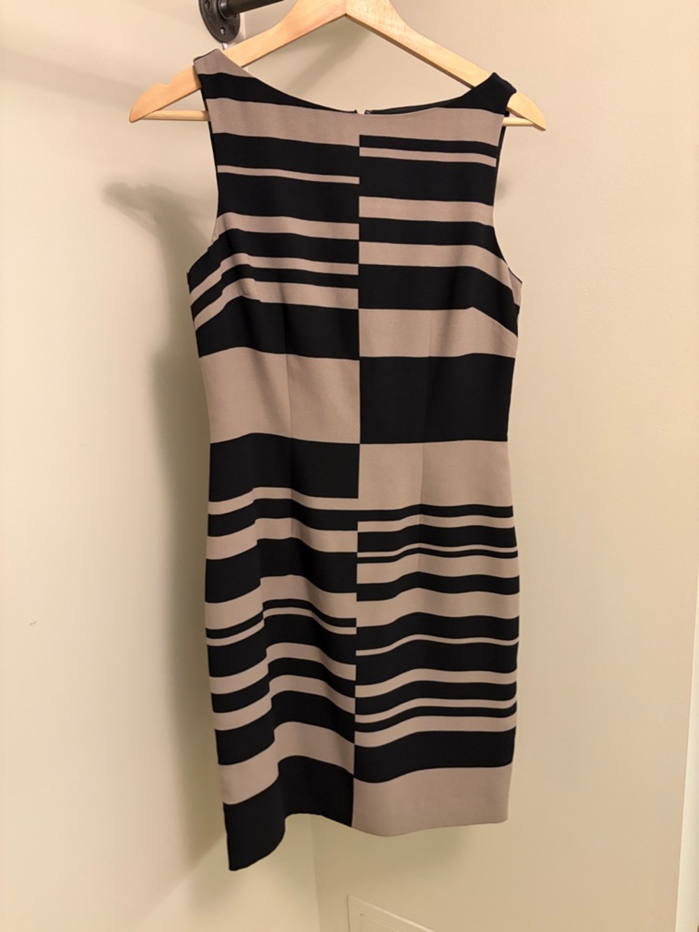 Banana Republic Black and Taupe Striped Midi Sheath Dress